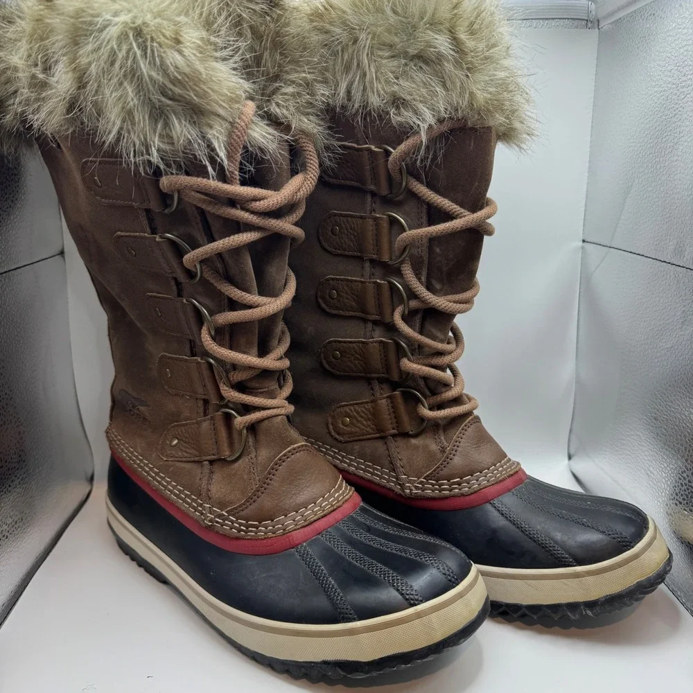 Sorel Joan of Arctic Waterproof Winter Boots Brown Suede Faux Fur NL2434-265 9.5